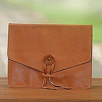 Leather e-reader case, 'Distinguished Reader in Brown' - Brown Handcrafted Leather E-Reader Case from Bali