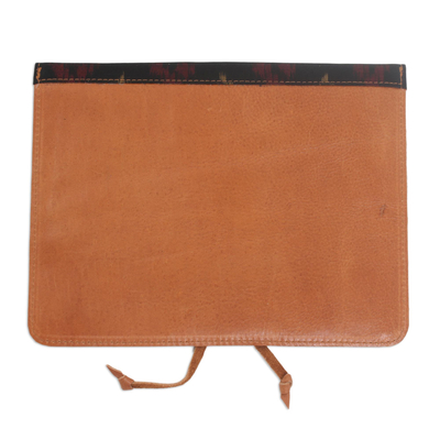 Cotton trim leather e-reader case, 'Classic Story in Brown' - Handcrafted Brown Leather E-Reader Case with Black Flap