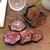 Wood batik coasters, 'Sekarjagad' (set of 6) - Red and Black Floral Batik Set of Six Wadang Wood Coasters (image 2b) thumbail