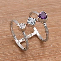 Cocktailring mit mehreren Edelsteinen, „Lolly“ – Ring aus Bali-Amethyst und Blautopas mit mehreren Steinen