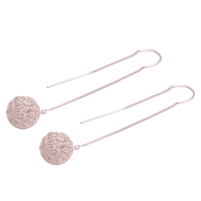 Sterling silver threader earrings, 'Dangling Nests' - Nest-Shaped Sterling Silver Threader Earrings from Bali