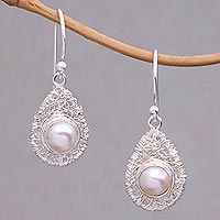 Cultured pearl dangle earrings, 'Nested Drops' - Modern Cultured Pearl Dangle Earrings from Indonesia