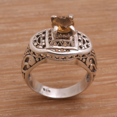 Citrine cocktail ring, 'Javanese Temple' - Handcrafted Citrine and Sterling Silver Cocktail Ring