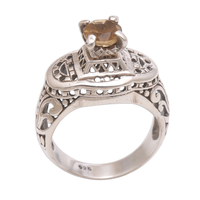 Citrine cocktail ring, 'Javanese Temple' - Handcrafted Citrine and Sterling Silver Cocktail Ring