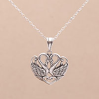 Sterling silver pendant necklace, 'Swan Love' - Sterling Silver Swan Pendant Necklace from Bali