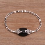 Onyx and sterling silver pendant bracelet, 'Midnight Grove' - Onyx and Sterling Silver Pendant Bracelet from Bali