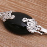 Onyx and sterling silver pendant bracelet, 'Midnight Grove' - Onyx and Sterling Silver Pendant Bracelet from Bali