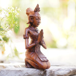 Wood sculpture, 'Praying Bride' - Hand-Carved Suar Wood Praying Balinese Bride Sculpture