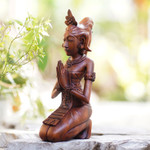 Wood sculpture, 'Praying Bride' - Hand-Carved Suar Wood Praying Balinese Bride Sculpture