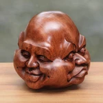 Wood sculpture, 'Four Faces' - Hand-Carved Four Faces of Buddha Suar Wood Statuette