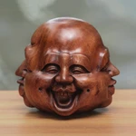 Wood sculpture, 'Four Faces' - Hand-Carved Four Faces of Buddha Suar Wood Statuette
