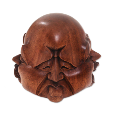 Wood sculpture, 'Four Faces' - Hand-Carved Four Faces of Buddha Suar Wood Statuette