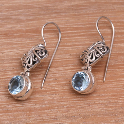 Blue topaz dangle earrings, 'Regal Vines' - Sterling Silver Blue Topaz Vine Lattice Dangle Earrings