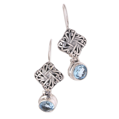 Blue topaz dangle earrings, 'Regal Vines' - Sterling Silver Blue Topaz Vine Lattice Dangle Earrings