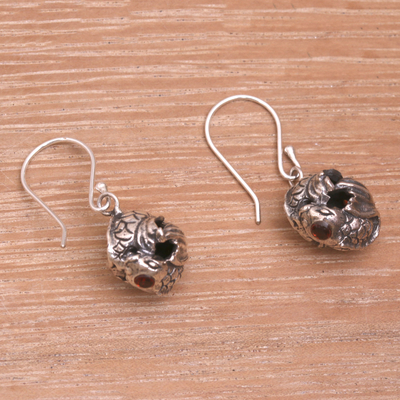 Garnet dangle earrings, 'Peace Koi' - Sterling Silver Peaceful Koi Fish Garnet Dangle Earrings