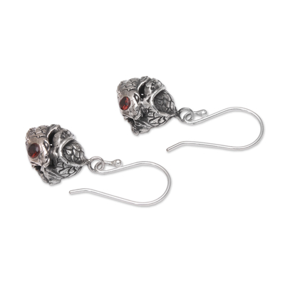 Garnet dangle earrings, 'Peace Koi' - Sterling Silver Peaceful Koi Fish Garnet Dangle Earrings