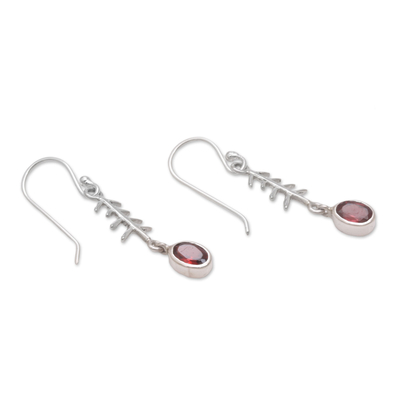 Garnet dangle earrings, 'Winter Branches' - Garnet and Sterling Silver Winter Branches Dangle Earrings