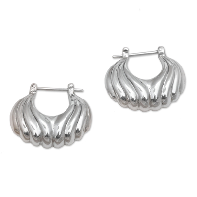 Sterling silver hoop earrings, 'Daylight Shells' - Sterling Silver Daylight Seashells Hoop Earrings