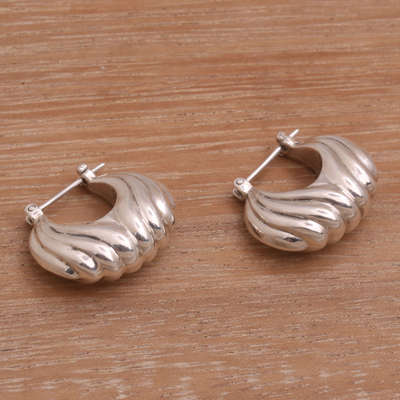 Sterling silver hoop earrings, 'Daylight Shells' - Sterling Silver Daylight Seashells Hoop Earrings