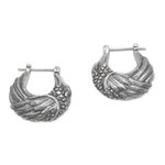 Sterling silver hoop earrings, 'Kingfisher' - Sterling Silver Kingfisher Feathered Bird Half-Hoop Earrings