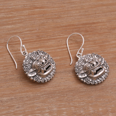 Sterling silver dangle earrings, 'Balinese Guardian' - Sterling Silver Barong Guardian Spirit Dangle Earrings
