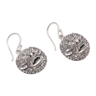 Sterling silver dangle earrings, 'Balinese Guardian' - Sterling Silver Barong Guardian Spirit Dangle Earrings