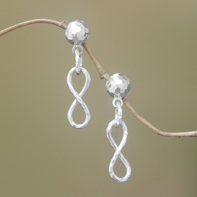 Sterling silver dangle earrings, 'Glistening Infinity' - Sterling Silver Infinity Symbol Dangle Earrings from Bali