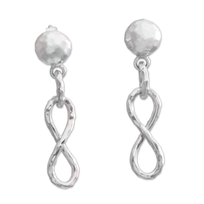 Sterling silver dangle earrings, 'Glistening Infinity' - Sterling Silver Infinity Symbol Dangle Earrings from Bali