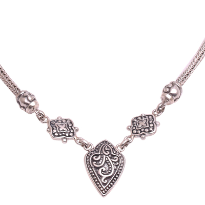 Sterling silver pendant necklace, 'Star Shield' - Shield-Shaped Sterling Silver Pendant Necklace from Bali