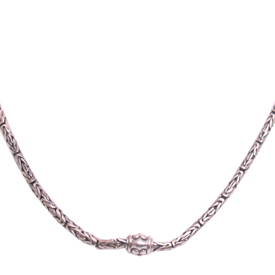 Sterling silver station necklace, 'Floral Borobudur' - Floral Sterling Silver Station Necklace from Bali