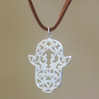 Sterling silver pendant necklace, 'Hand of Fatima' - Sterling Silver Hamsa Pendant Necklace from Bali