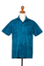 Men's hand-stamped cotton shirt, 'Calm Winds' - Men's Hand-Stamped Cotton Shirt with Spiral Motif