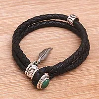 Pulsera trenzada de turquesa y cuero - Pulsera trenzada de turquesa y cuero de Bali