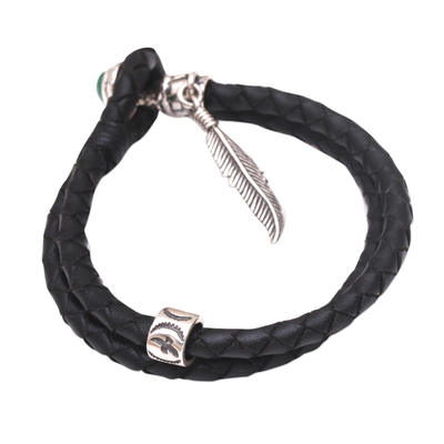 Geflochtenes Armband aus Türkis und Leder - Geflochtenes Armband aus Türkis und Leder aus Bali