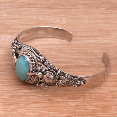 Amazonite cuff bracelet, 'Sindu Magic' - Floral Amazonite Cuff Bracelet Crafted in Indonesia