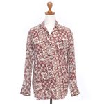 Men's rayon long sleeve shirt, 'Parang Style' - Men's Brick Red on Pale Yellow Print Rayon Long Sleeve Shirt