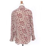 Men's rayon long sleeve shirt, 'Parang Style' - Men's Brick Red on Pale Yellow Print Rayon Long Sleeve Shirt