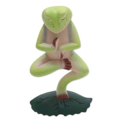 Suar Wood Yoga Frog Statuette from Bali