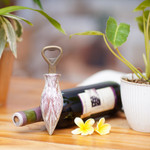 Wood bottle opener, 'Young Lotus in White' - Handcrafted Wood Lotus Bottle Opener in White from Bali