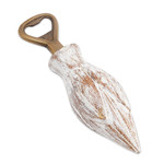 Wood bottle opener, 'Young Lotus in White' - Handcrafted Wood Lotus Bottle Opener in White from Bali