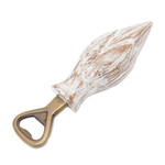 Wood bottle opener, 'Young Lotus in White' - Handcrafted Wood Lotus Bottle Opener in White from Bali