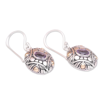 Gold-accented amethyst dangle earrings, 'Jungle Diamonds' - Amethyst & 18K Gold Accented Sterling Silver Dangle Earrings