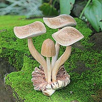 Wood sculpture, 'Majestic Mushroom' - Hand-Carved Jempinis Wood Forest Mushroom Sculpture