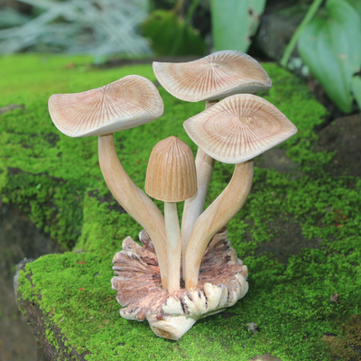 Wood sculpture, 'Majestic Mushroom' - Hand-Carved Jempinis Wood Forest Mushroom Sculpture
