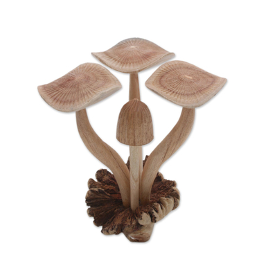 Wood sculpture, 'Majestic Mushroom' - Hand-Carved Jempinis Wood Forest Mushroom Sculpture