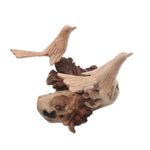 Wood sculpture, 'Canary Love' - Hand-Carved Jempinis Wood Canary Love Nest Sculpture