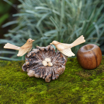 Escultura de madera - Escultura de nido de amor canario de madera de jempinis tallada a mano