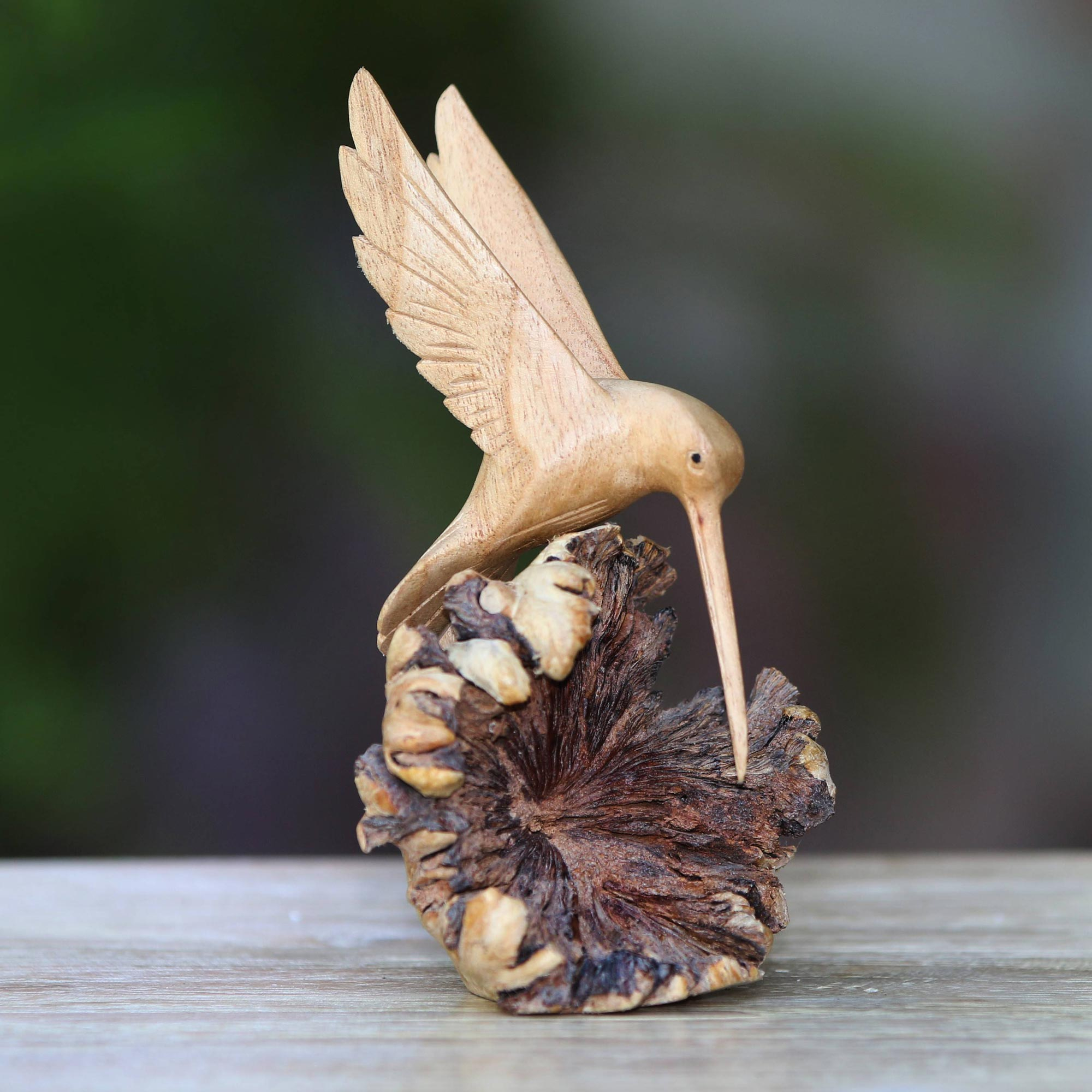 Unicef Market Hand Carved Jempinis Wood Flying Hummingbird Sculpture