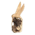 Wood sculpture, 'Hummingbird Joy' - Hand-Carved Jempinis Wood Flying Hummingbird Sculpture