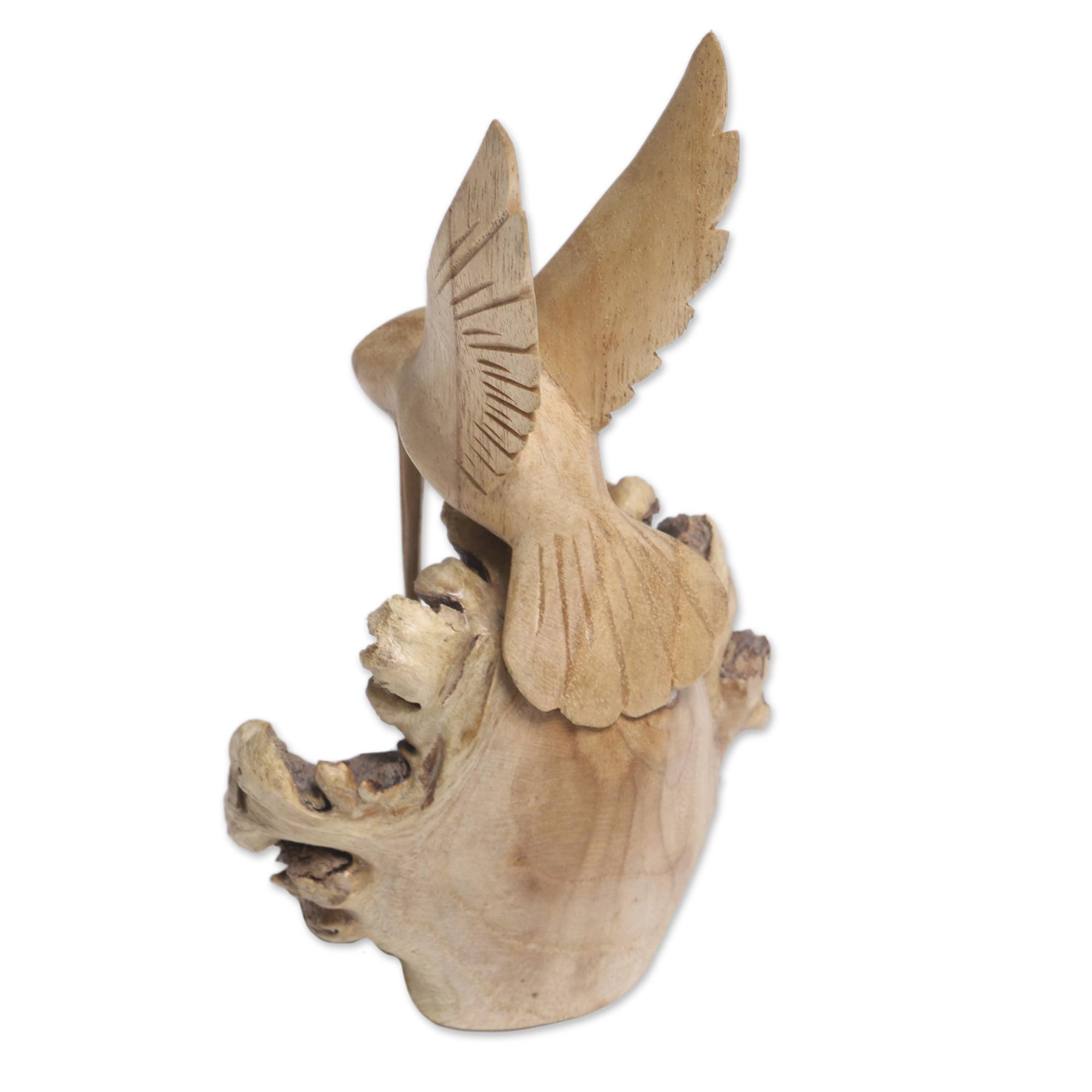 Hand-Carved Jempinis Wood Flying Hummingbird Sculpture - Hummingbird ...